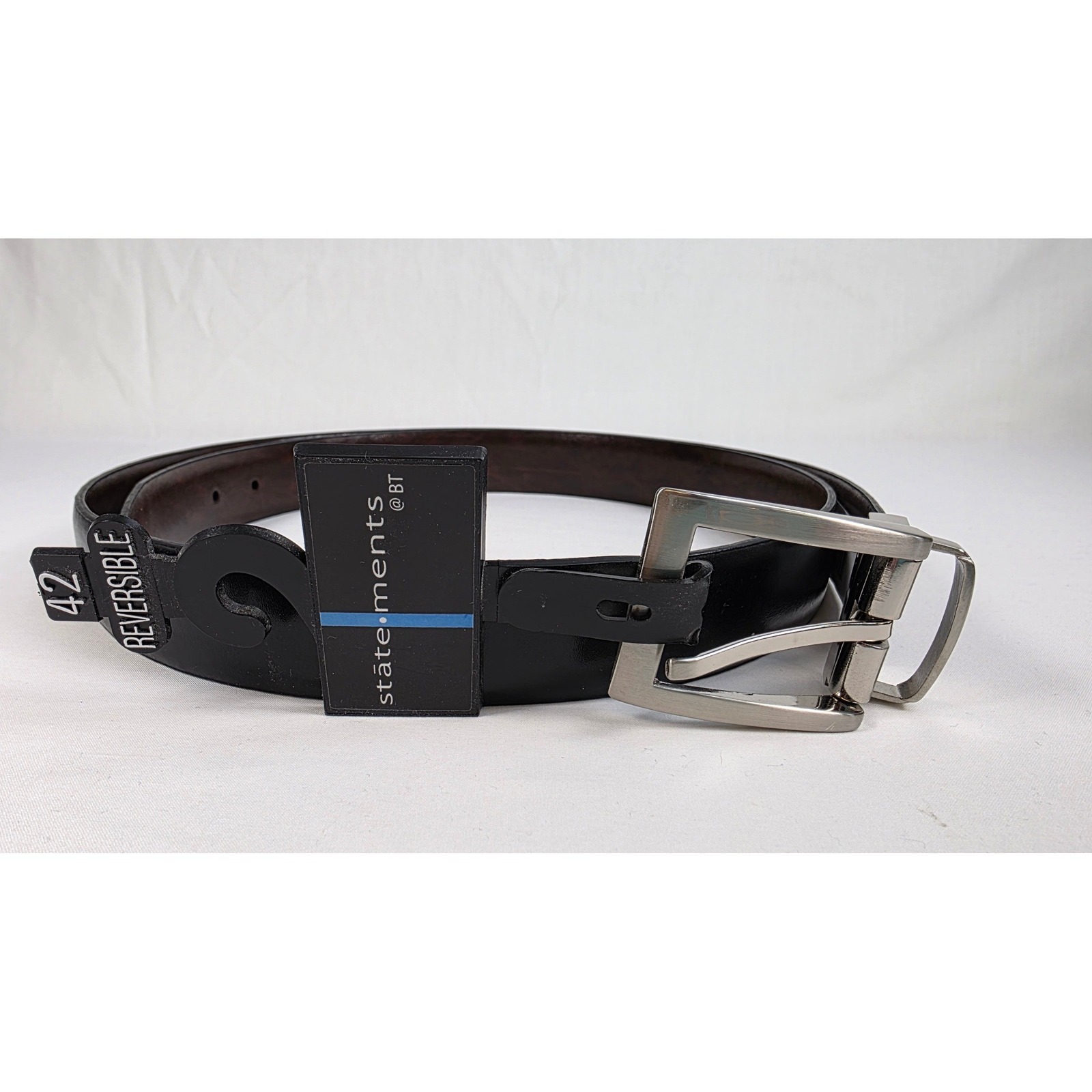 Statements Bt Belt Mens Size 42 Reversible Black Brown Silver Tone Buckle New